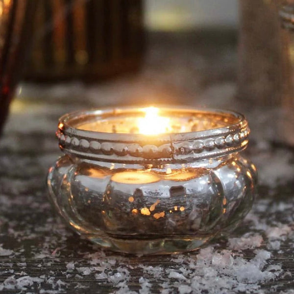 Silver Mercury Glass Tea Light Holder