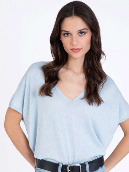 Pale Blue Short Sleeve Lurex Knit by Ange