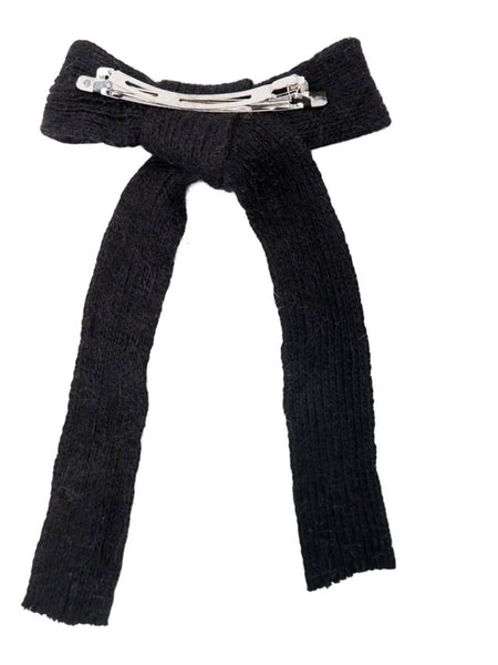 Black Knitted Bow Hairclip by Black Colour