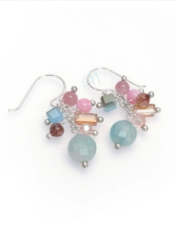 Pastel Blue Amazonite and Cherry Quartz Earrings by Annabella Moore
