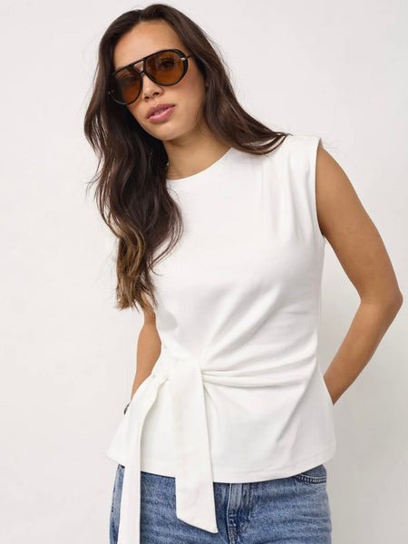 White Jersey Side Tie Top  by Co’ Couture