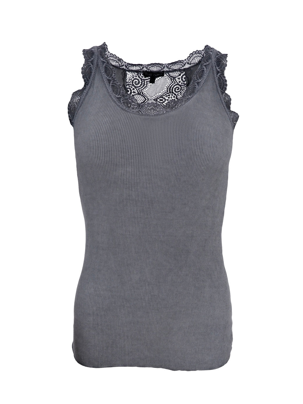 Grey Rib Lace Vest by Black Colour