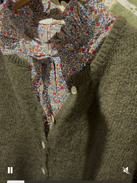 Khaki Mohair Long Sleeve Sleeve Cardigan