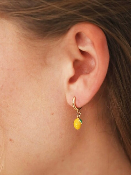 Enamel Lemon Pendent Earrings by Lisa Angel