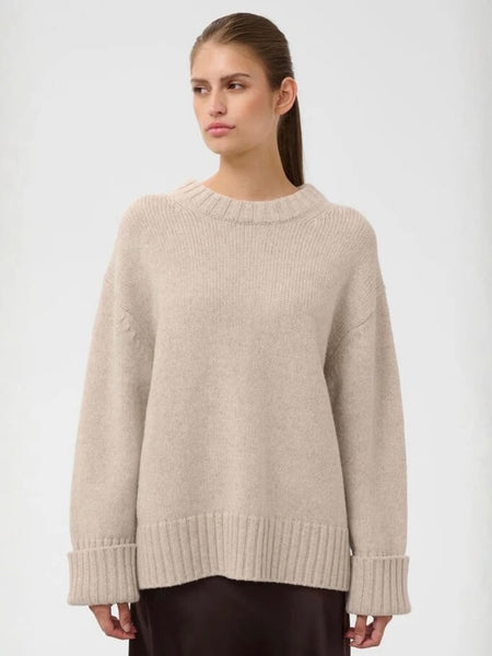 Beige Chunky Wool Crew Neck Jumper by Soaked
