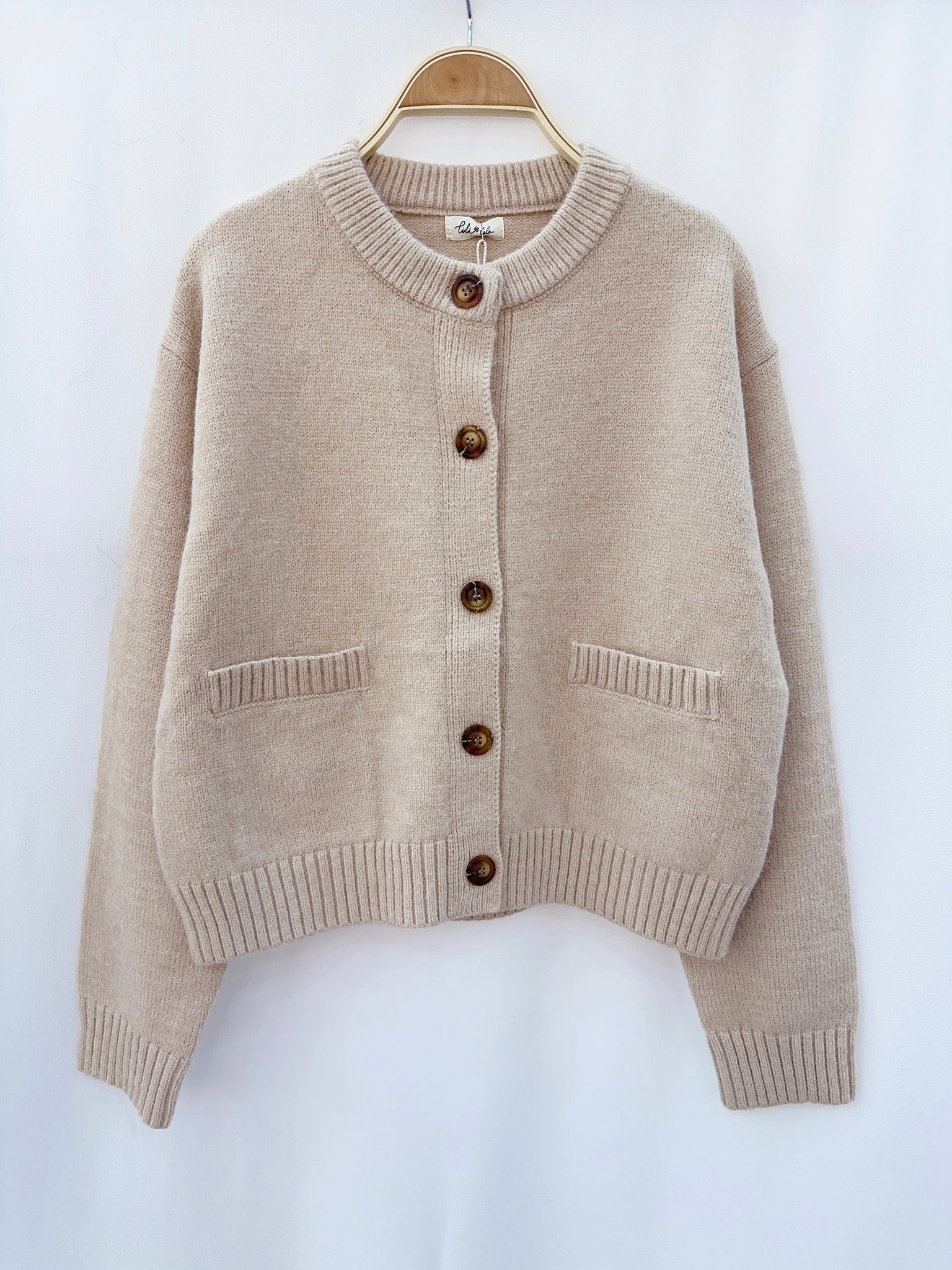 Beige Collarless Cardigan by Lili and Lala