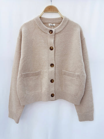 Beige Collarless Cardigan by Lili and Lala