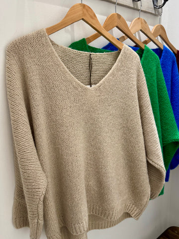 Stone V-Neck Mohair Boyfriend Jumper