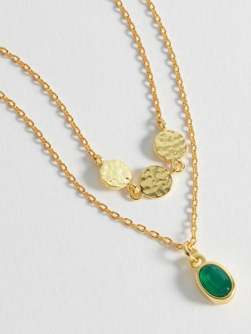 Gold Hammered and Green Onyx Necklace by Estella Bartlett