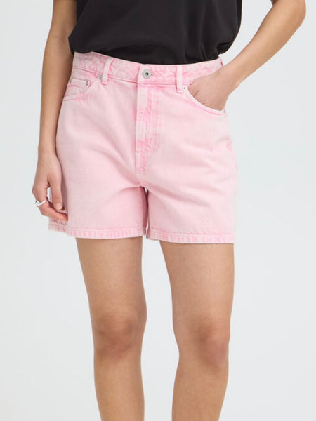 Blush Pink Washed Denim Shorts by Ichi