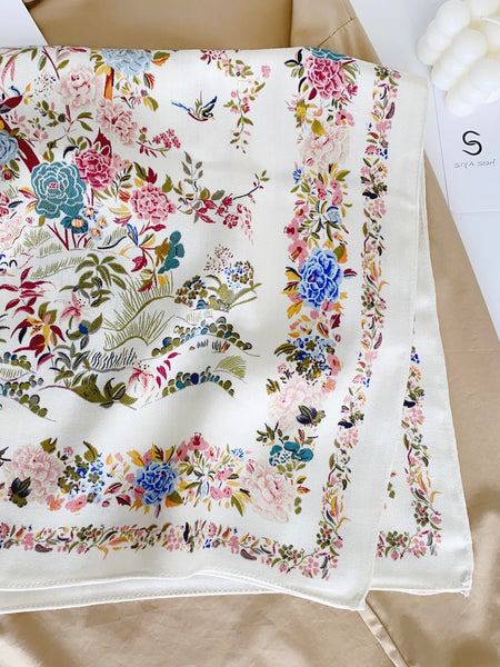 Beige Flower Square Scarf