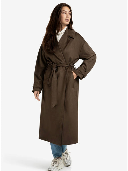 Chocolate Brown Faux Suede Trench By Yaya