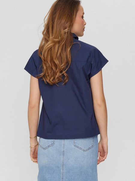 Navy Sleeveless Shirt By Numph
