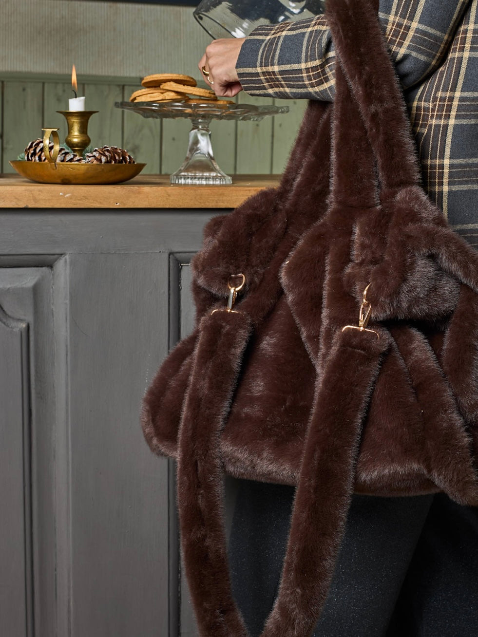 Chocolate Faux Fur Tote By Black Colour