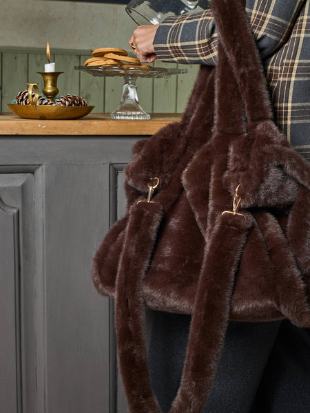 Chocolate Faux Fur Tote By Black Colour