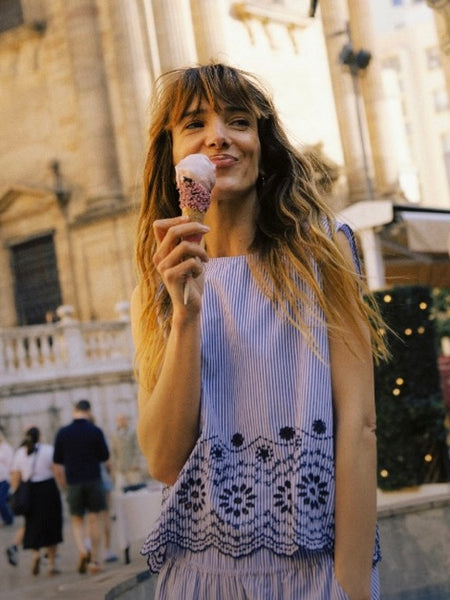 Blue Stripe Embroidered Top by B Young