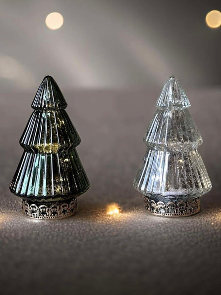 Silver Glass Light Up Christmas Tree 14cm