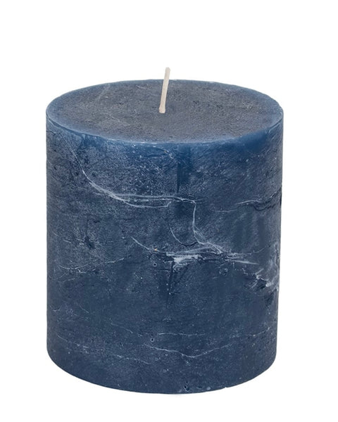 Large Rustic Inky Blue Pillar Candle 100x100mm