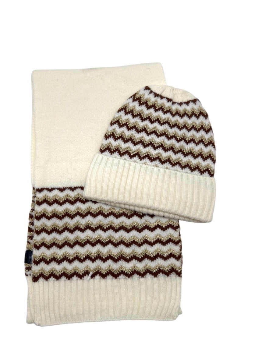 Cream Gold Hat and Scarf Set