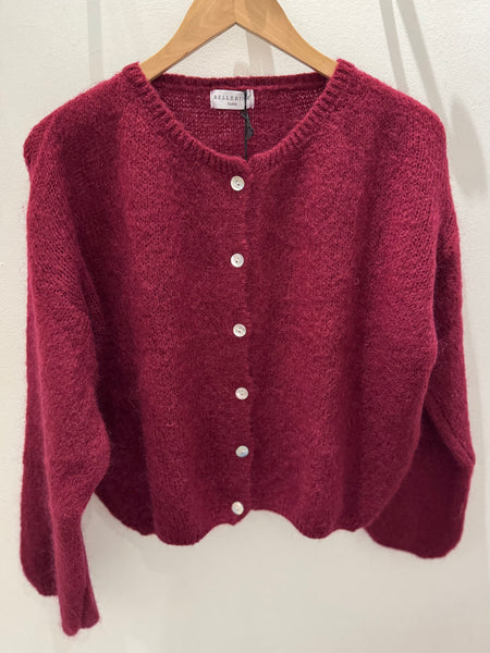 Burgundy Mohair Long Sleeve Cardigan