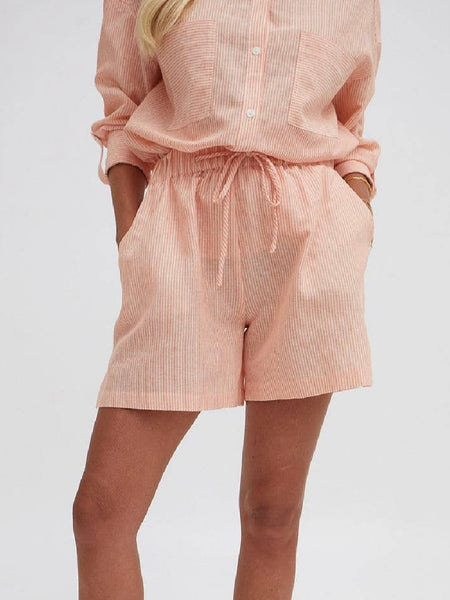 Heidi Orange Stripe Linen Blend Shorts by Fika