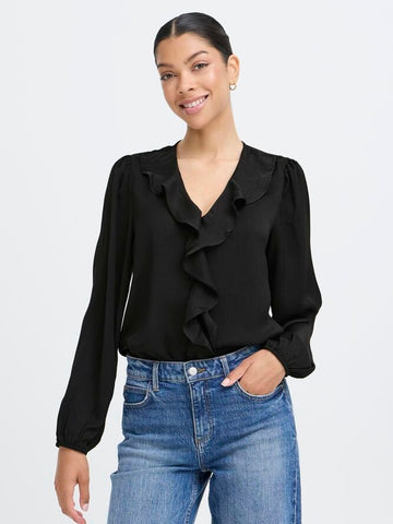 Black Waterfall Frill Blouse by B Young