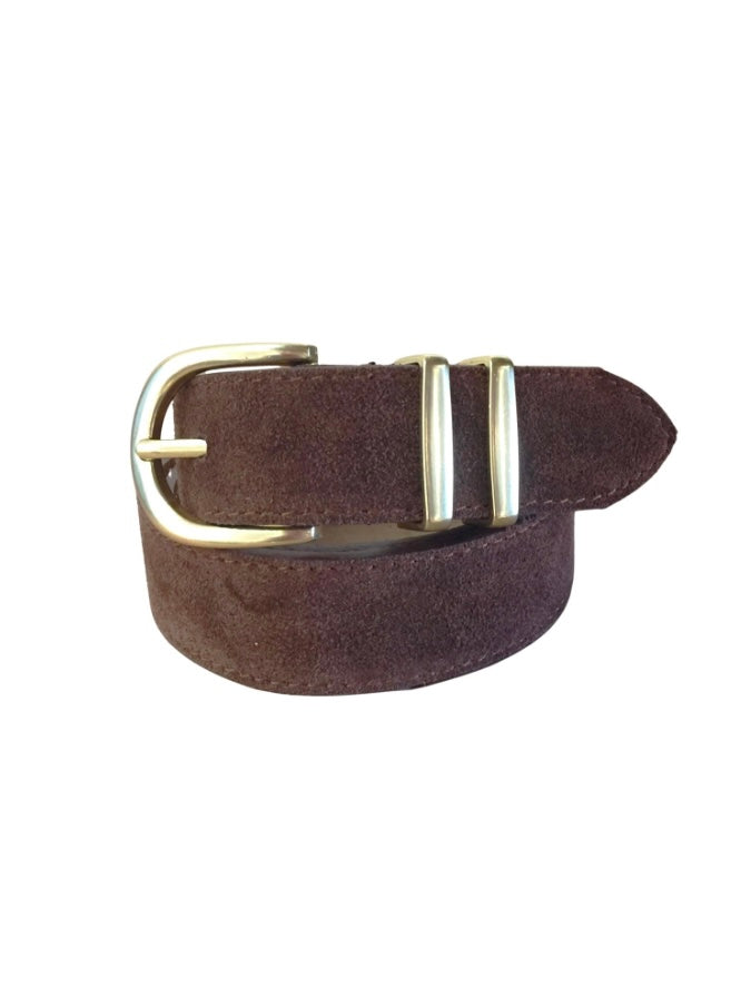 Brown Suede Leather Belt Gold Buckle