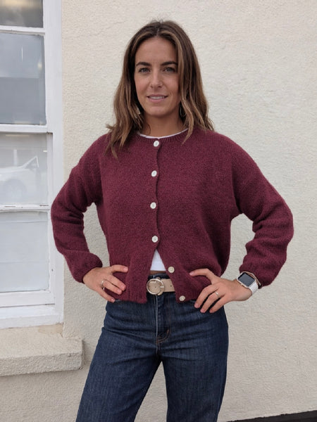 Burgundy Mohair Long Sleeve Cardigan