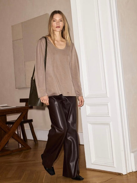 Chocolate Faux Wide Leg Trouser by Soaked