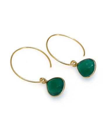 Green Diamond Onyx Gold Plated Hoop Earrings By Annabella Moore