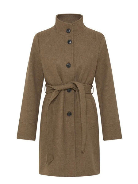 Mocha Funnel Neck Belted Coat by B Young