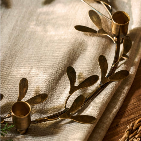 Mistletoe Antique Brass Candle Holder