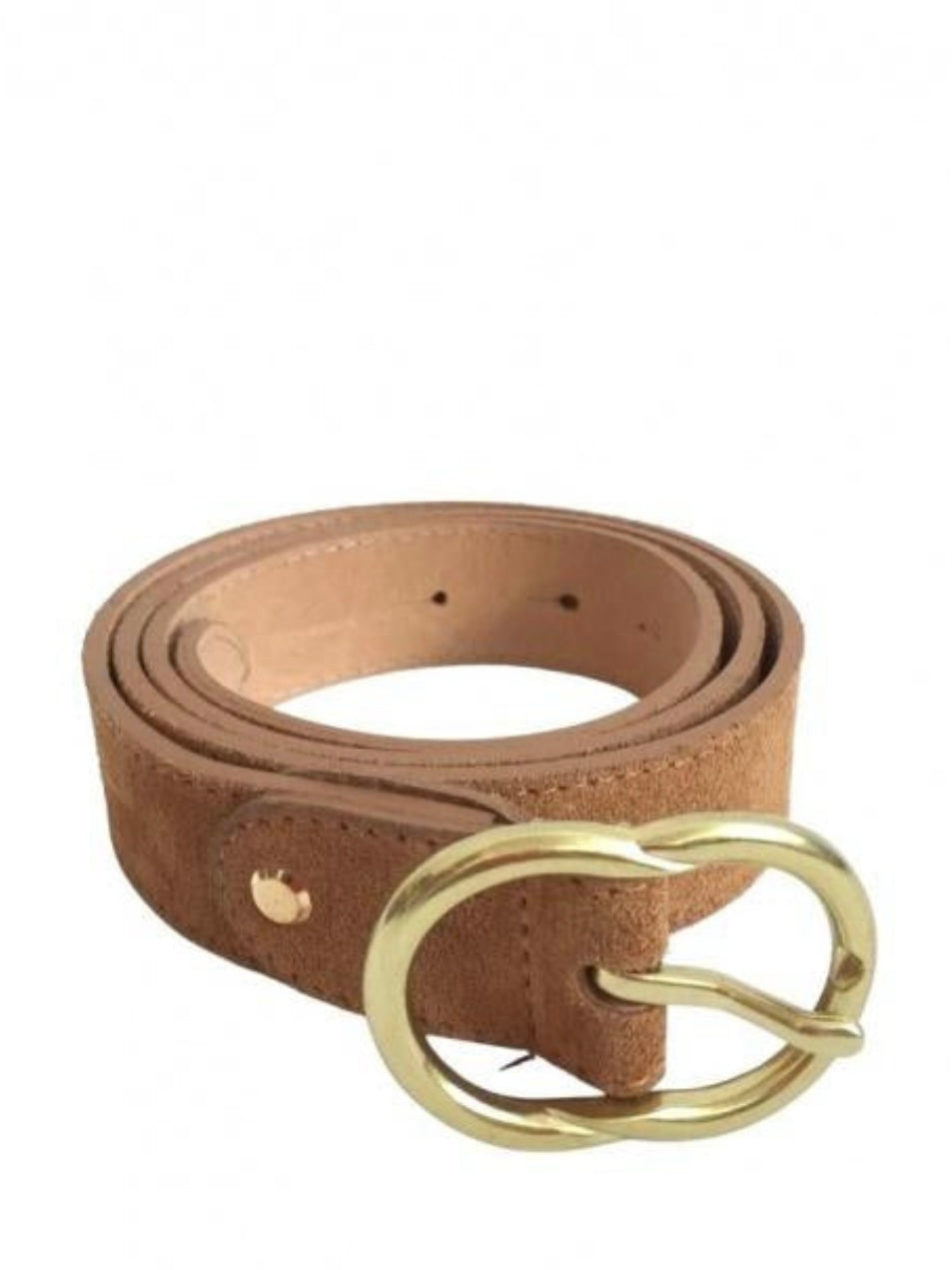Camel Suede Leather Belt Gold Buckle