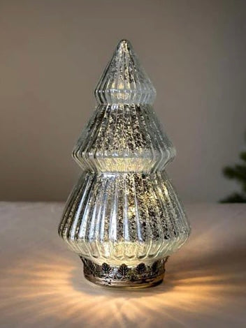 Silver Glass Light Up Christmas Tree 22cm