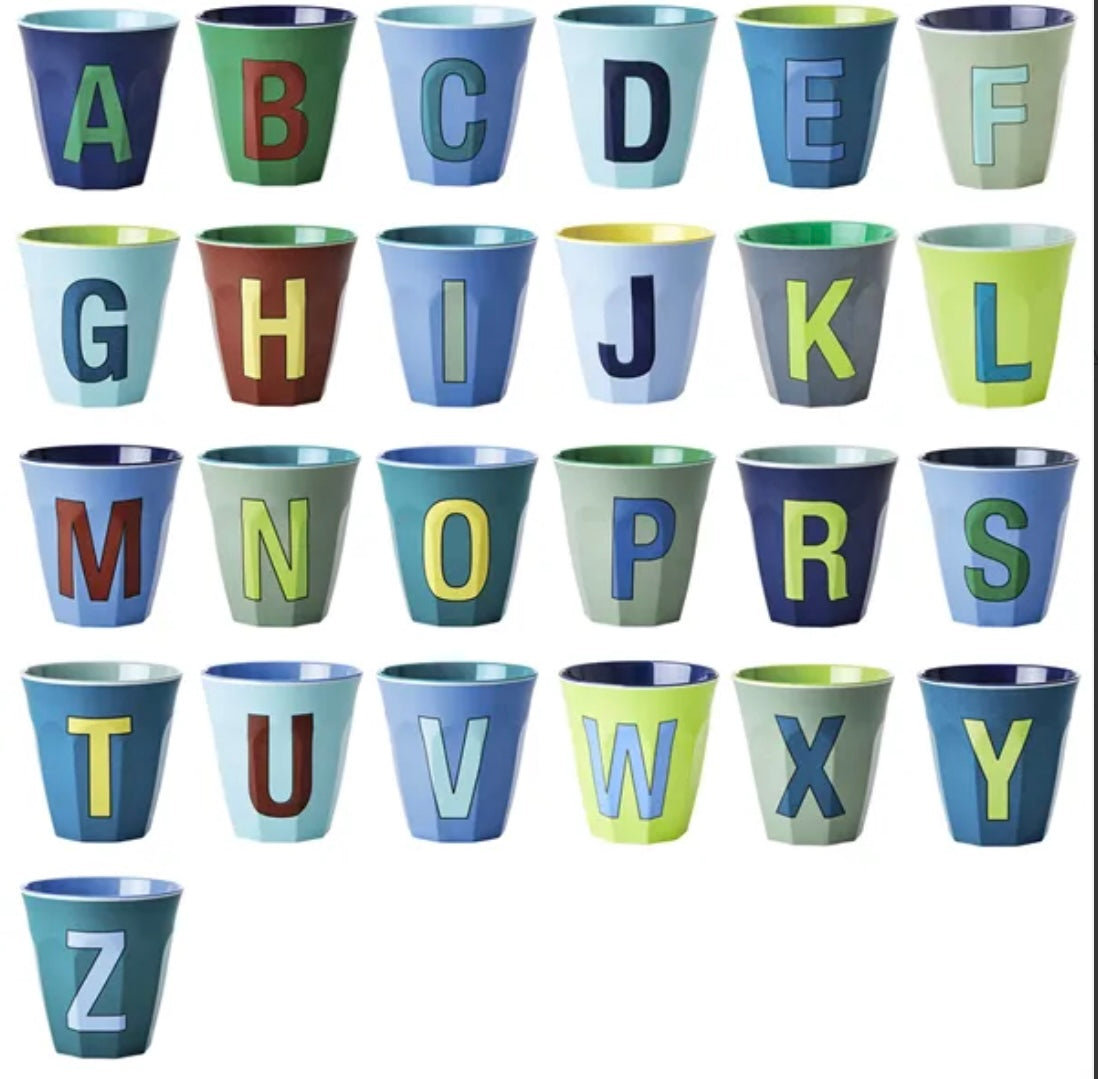 Blue Tones Alphabet Melamine Cups by Rice
