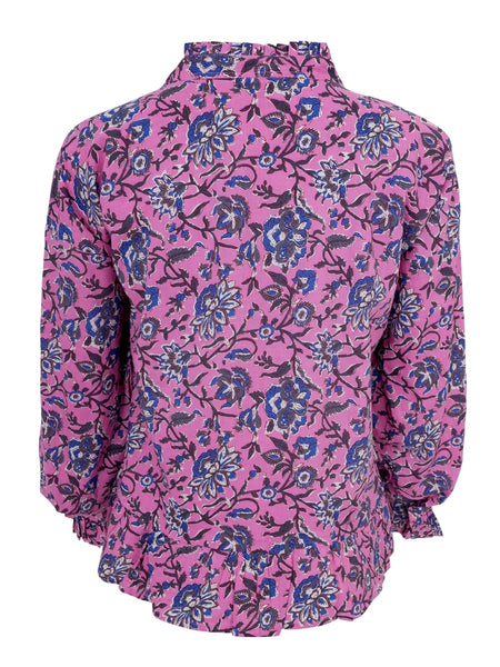 Pink Floral Ruffle Blouse by Black Colour