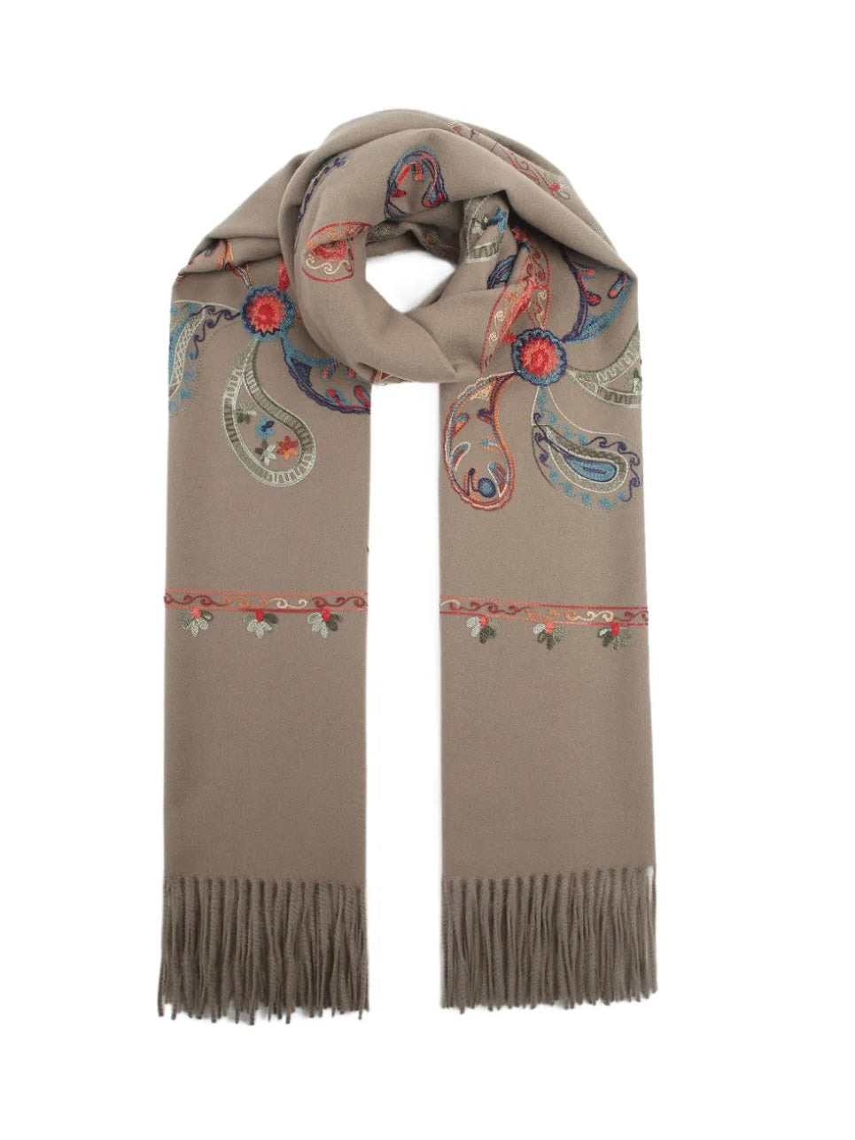 Taupe Embroidered Scarf