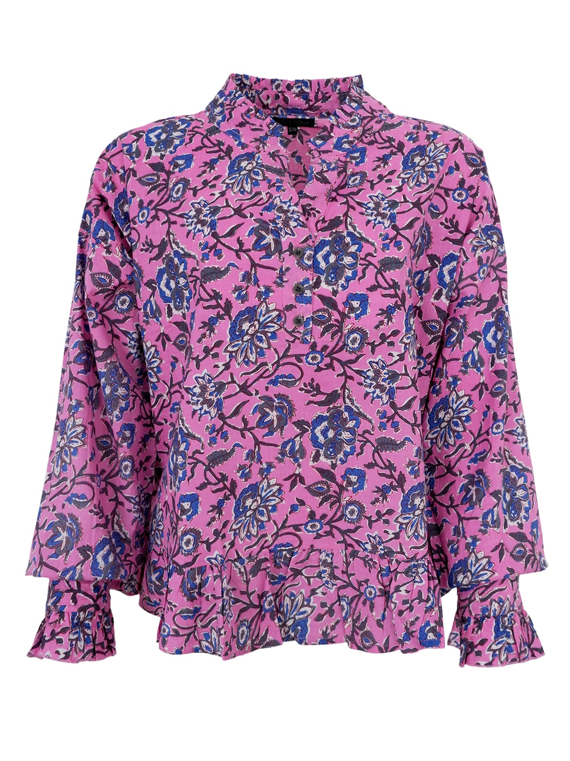 Pink Floral Ruffle Blouse by Black Colour