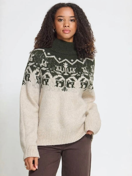Moss Green Fair Isle Jumper by Ichi