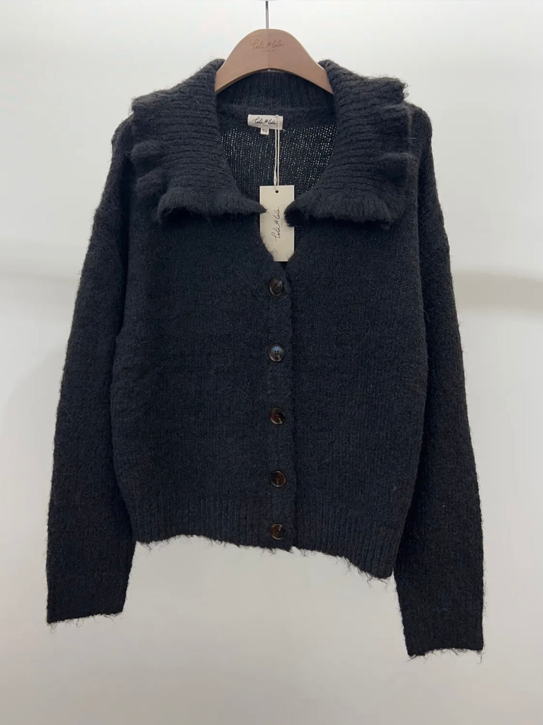 Charcoal Scallop Collar Cardigan by Lili and Lala