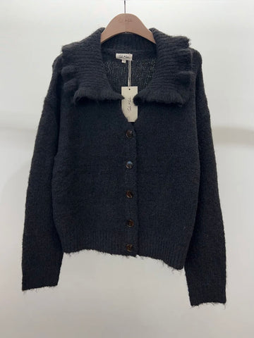 Charcoal Scallop Collar Cardigan by Lili and Lala