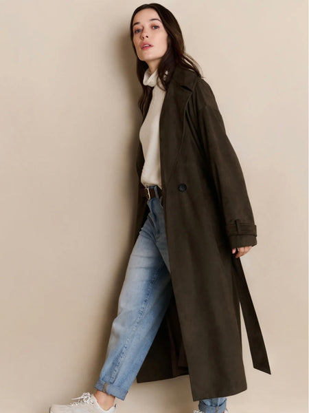 Chocolate Brown Faux Suede Trench By Yaya