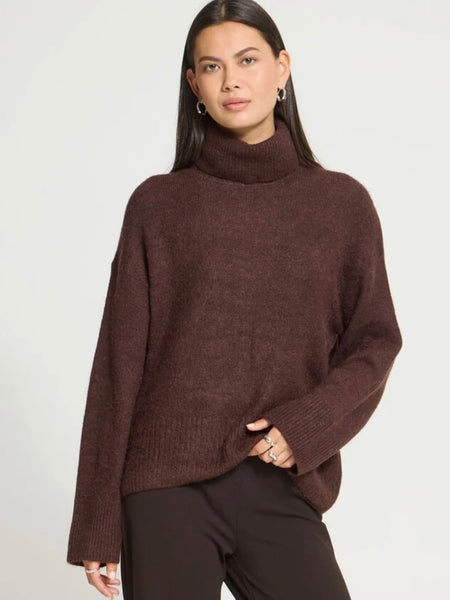 Chocolate Polo Neck Jumper by Ichi