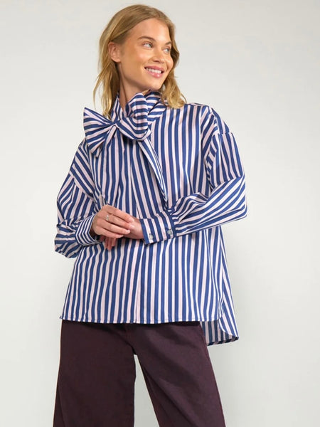 Blue Stripe Bow Blouse by Numph
