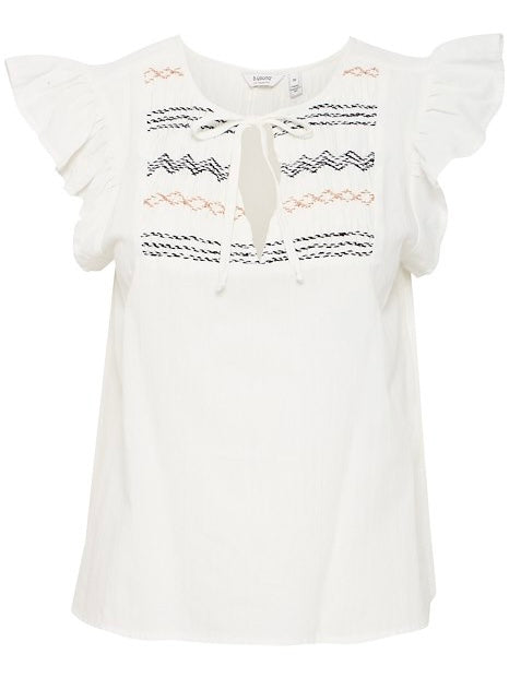 White Embroidered Frill Sleeve Blouse by B Young