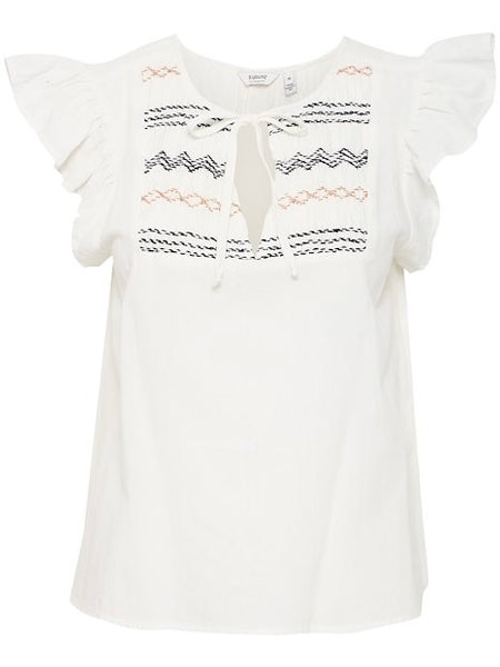 White Embroidered Frill Sleeve Blouse by B Young