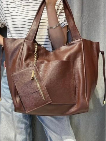 Chocolate Leather Large Shoulder Bag