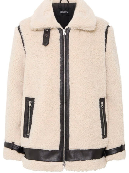 Cream Teddy Aviator Jacket by B Young