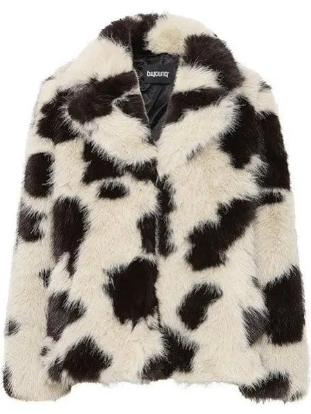 Cow Print Faux Fur Coat by B Young