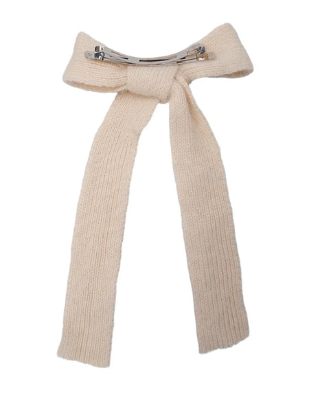 Cream Knitted Bow Hairclip by Black Colour